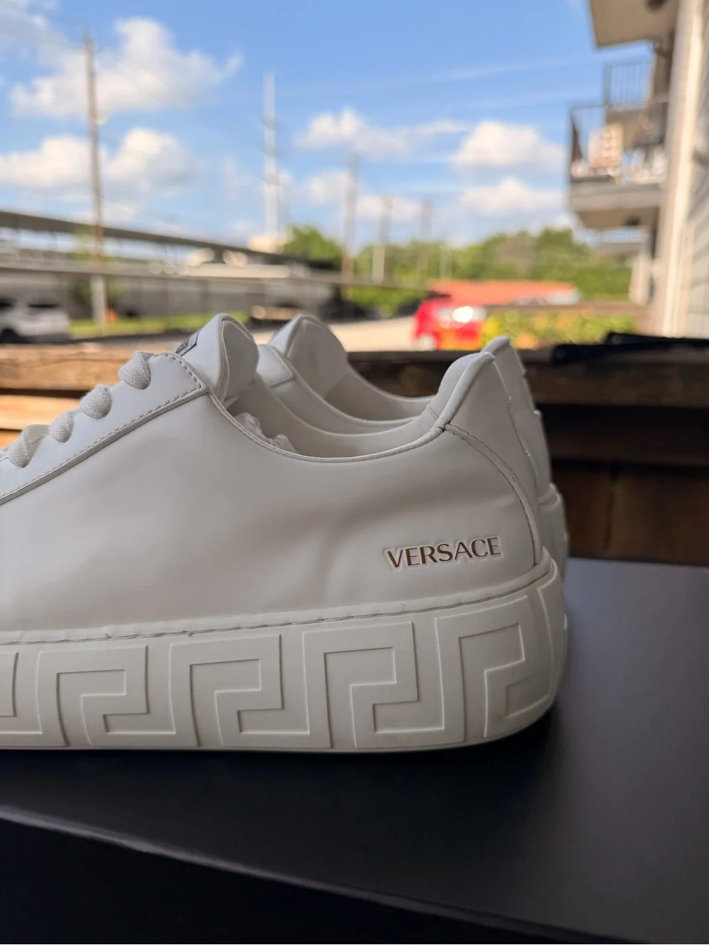 Versace White Leather Low-Top Platform Sneakers